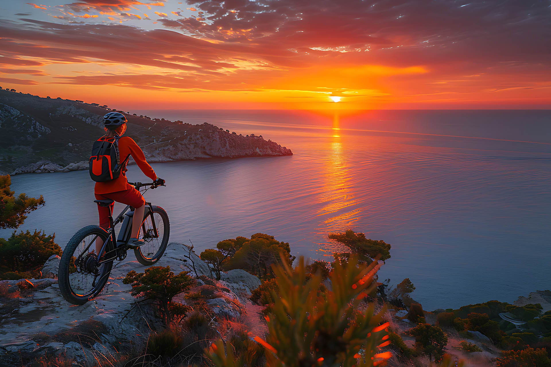 Rad2 0015 nice woman riding her electric mountain bike sunset coastline (2)